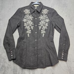 STETSON Women's Wool Blend Pearl Snap Floral Western Shirt Small S Grey Long